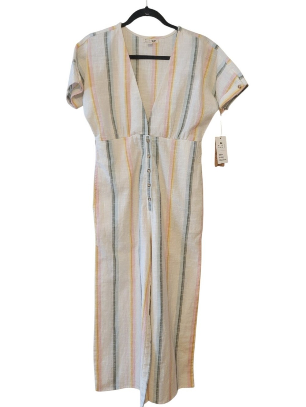 NWT Billabong The Salty Blonde White Pastel Stripe Cotton Jumpsuit Size Medium